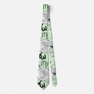 Zodiac Sign - Virgo.w L Green BG Neck Tie