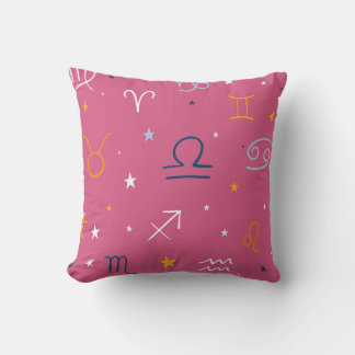Zodiac Signs and Stars Pattern Throw Pillow