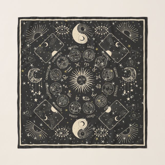 Zodiac Signs Astrological Mystic Cosmic Scarf (Front)