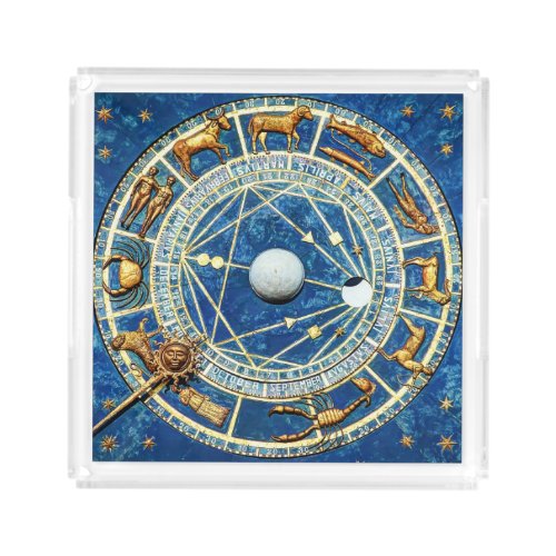 Zodiac Signs Celestial Wheel Astrology Blue Lunar Acrylic Tray