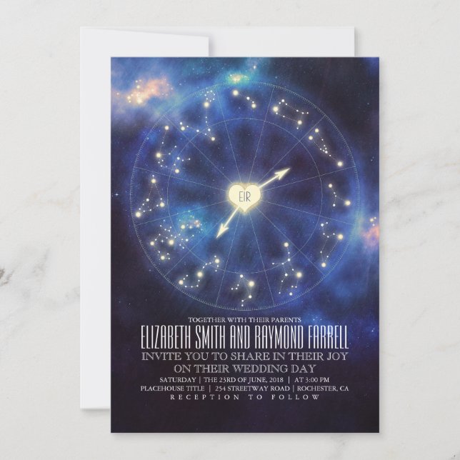 Zodiac Signs | Constellation Starry Night Wedding Invitation (Front)
