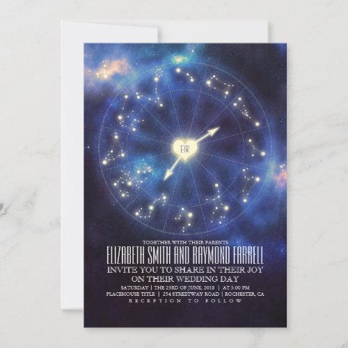 Zodiac Signs  Constellation Starry Night Wedding Invitation