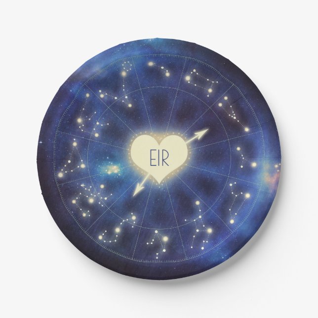 Zodiac Signs | Constellation Starry Night Wedding Paper Plates (Front)