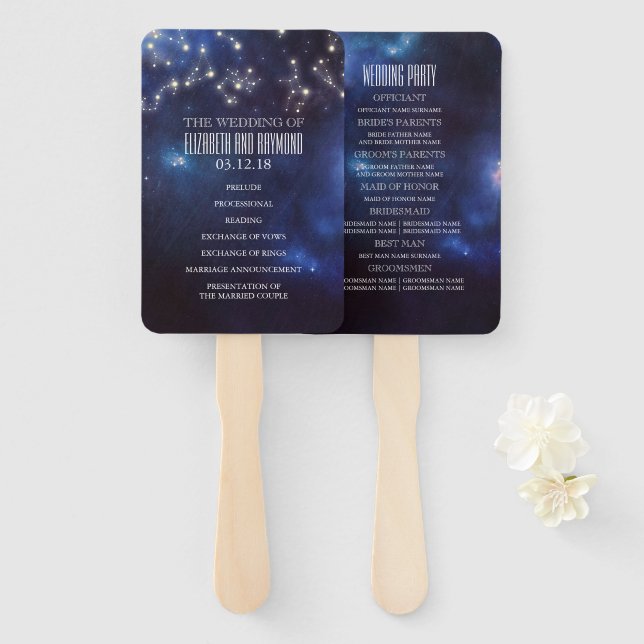 Zodiac Signs | Constellation Wedding Program Hand Fan (Front and Back)