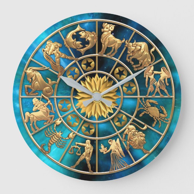 Zodiac Signs Eight-Member Family Gold Stars Custom Large Clock (Front)