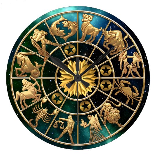 Zodiac Signs Five-Member Family Gold Stars Custom Large Clock | Zazzle.com