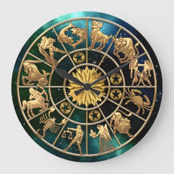 Zodiac Signs Five-member Family Gold Stars Custom Large Clock by BCMonogramMe at Zazzle