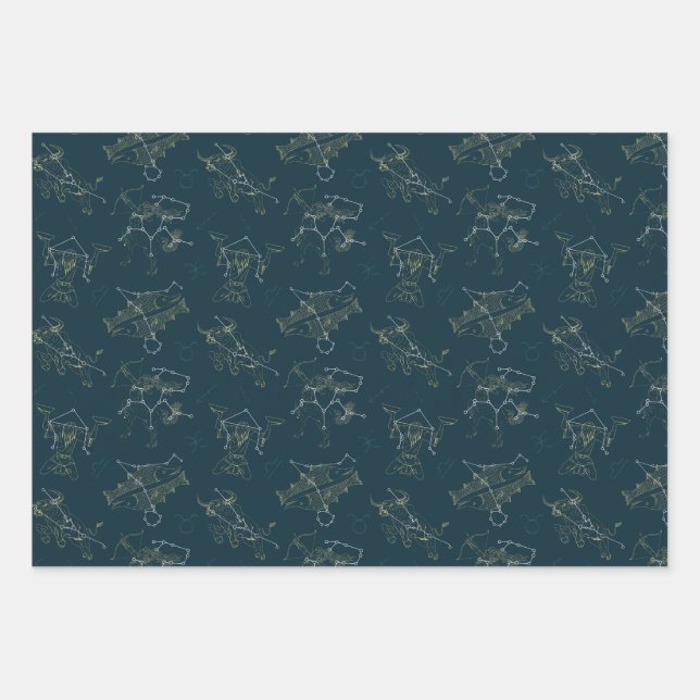 Zodiac Signs In The Stars, Constellations  Wrapping Paper Sheets (Front)