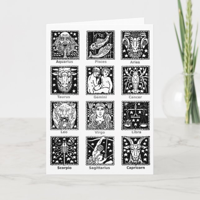 Zodiac Signs Labeled Chart Bold Black & White Card (Front)