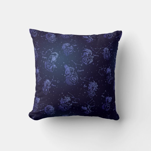 Zodiac Signs Pattern Throw Pillow (Front)