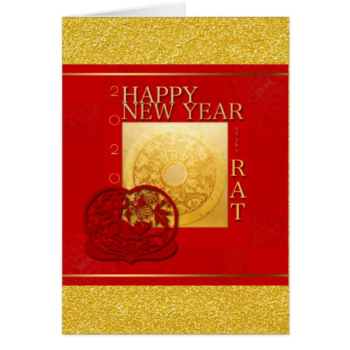 Zodiac Signs Rat Papercut Chinese Year 2020 Card