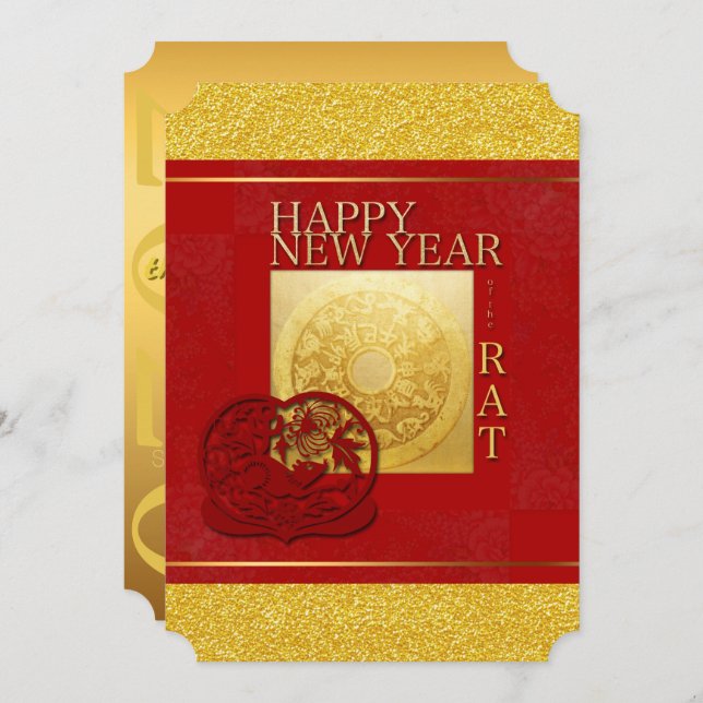 Zodiac Signs Rat Papercut Chinese Year 2020 PI Invitation (Front/Back)