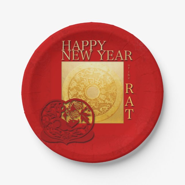 Zodiac Signs Rat Papercut Chinese Year 2020 PP Paper Plates (Front)