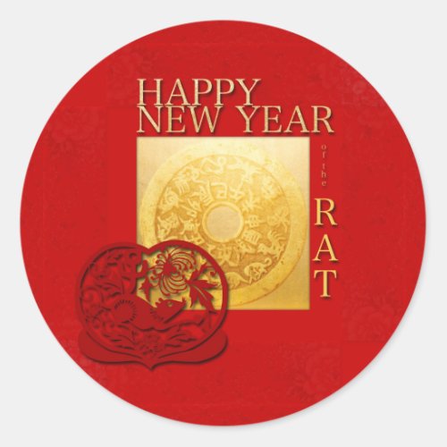 Zodiac Signs Rat Papercut Chinese Year 2020 Round Classic Round Sticker