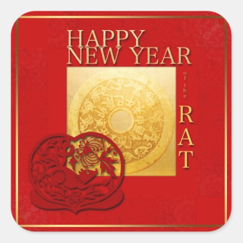Zodiac Signs Rat Papercut Chinese Year 2020 Square Square Sticker