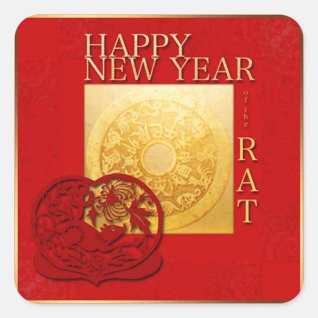 Zodiac Signs Rat Papercut Chinese Year 2020 Square Sticker (Front)