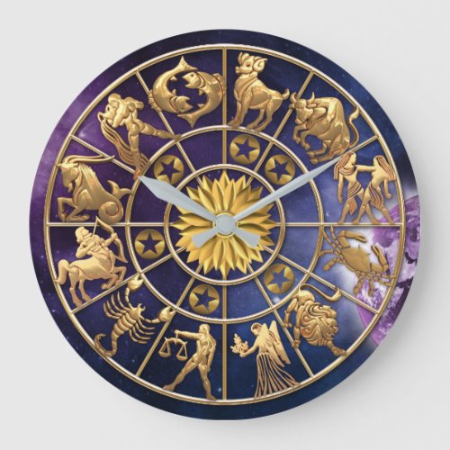 Zodiac Signs Six_Member Family Gold Stars Custom Large Clock