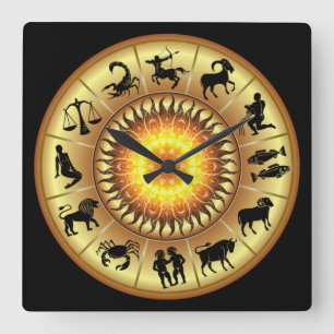 Zodiac Signs ~ Toasted Sun Center ~ Square Wall Clock