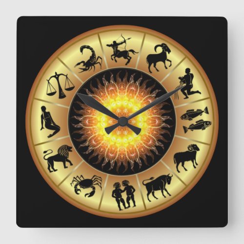 Zodiac Signs  Toasted Sun Center  Square Wall Clock