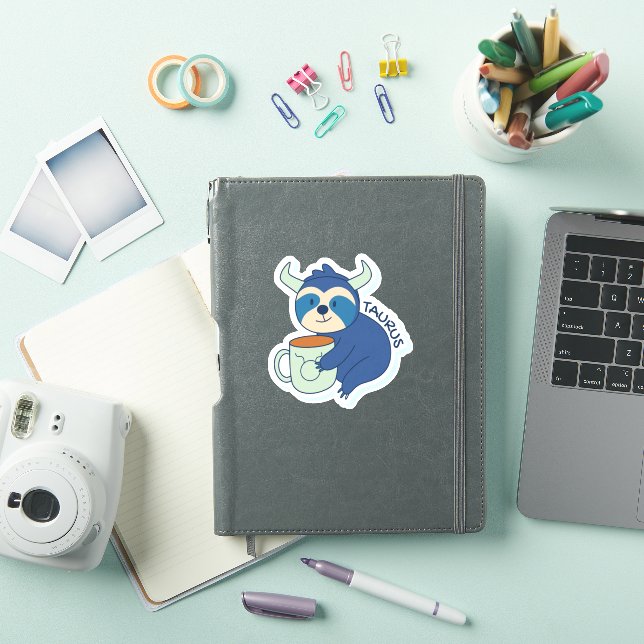 ZODIAC SIGNS WITH SLOTHS AND COFFEE TAURUS STICKER (iPad Cover)
