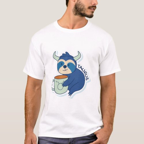 ZODIAC SIGNS WITH SLOTHS AND COFFEE TAURUS T_Shirt