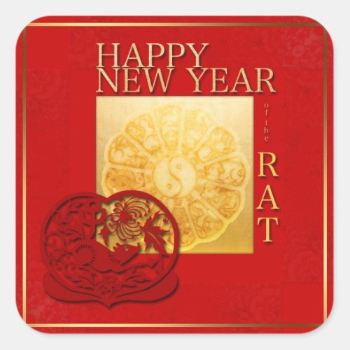 Zodiac signs Yin Yang Chinese Rat Year 2020 Square Square Sticker