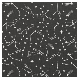 Zodiac Star Maps White On Black Cheeky Witch® Fabric