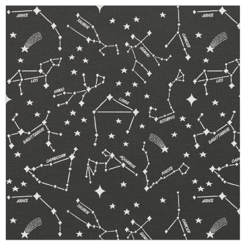 Zodiac Star Maps White On Black Cheeky Witch Fabric