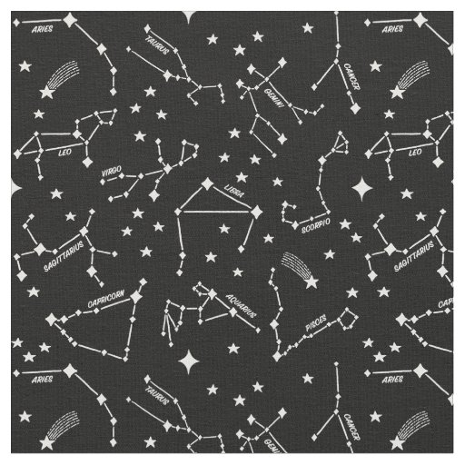 Zodiac Star Maps White On Black Cheeky Witch® Fabric