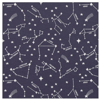 Zodiac Star Maps White On Dark Blue Cheeky Witch® Fabric