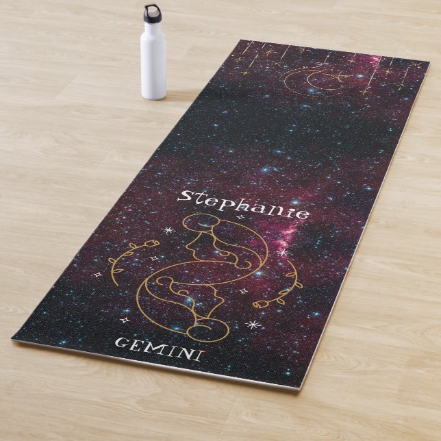 Zodiac Star Sign Gemini Monogram Glitter Burgundy Yoga Mat (In Situ)