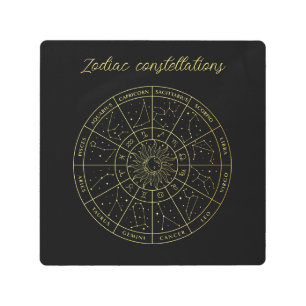 Zodiac star sign horoscope constellations map gold