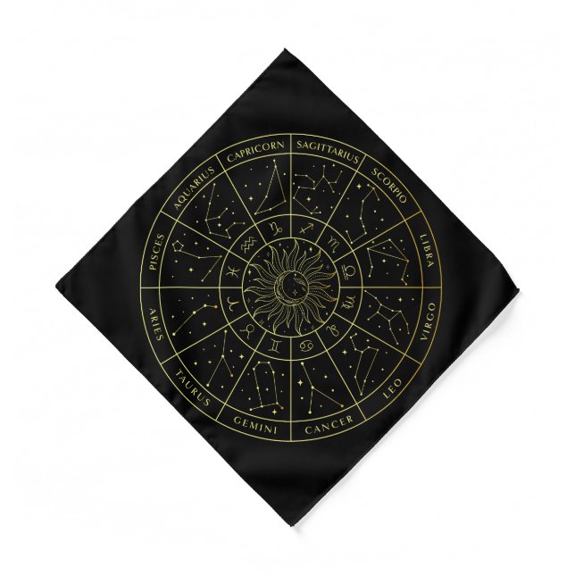 Zodiac star sign horoscope constellations map gold bandana (Front)