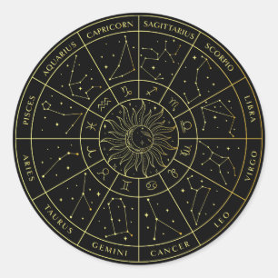 Zodiac star sign horoscope constellations map gold classic round sticker