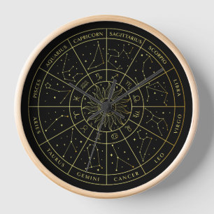 Zodiac star sign horoscope constellations map gold clock
