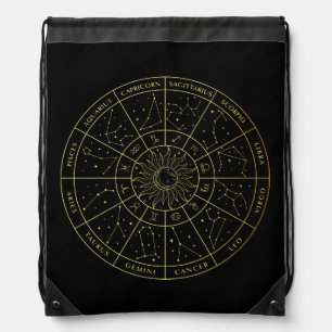 Zodiac star sign horoscope constellations map gold drawstring bag