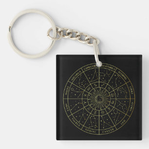 Zodiac star sign horoscope constellations map gold keychain