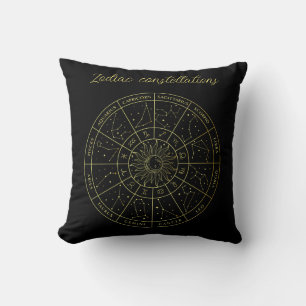 Zodiac star sign horoscope constellations map gold throw pillow