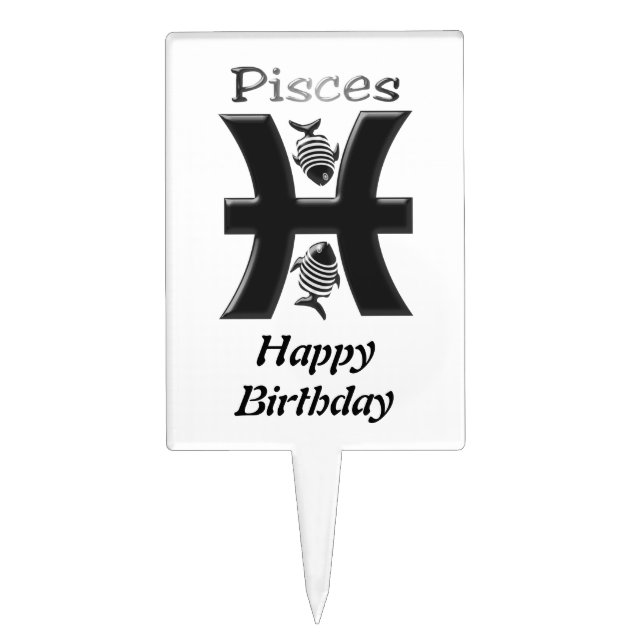 Zodiac Star Sign Pisces Birthday Cake Topper (Front)
