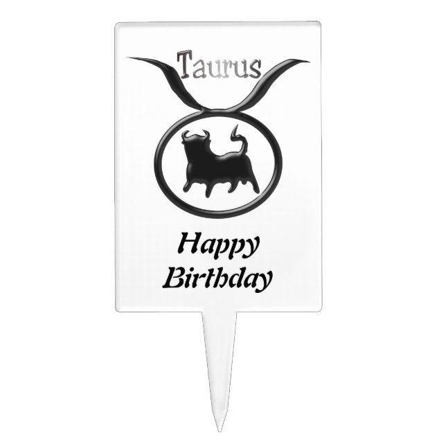 Zodiac Star Sign Taurus Birthday Cake Topper (Front)