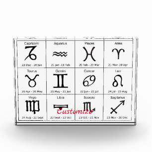 Zodiac Sun Sign Astrology Calendar  Acrylic Award