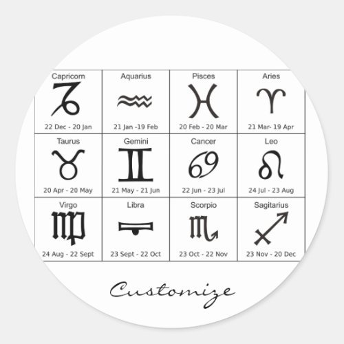 Zodiac Sun Sign Astrology Calendar Thunder_Cove Classic Round Sticker