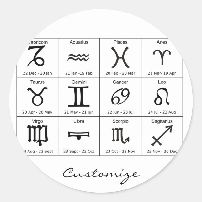 Zodiac Sun Sign Astrology Calendar Thunder_Cove Classic Round Sticker (Front)