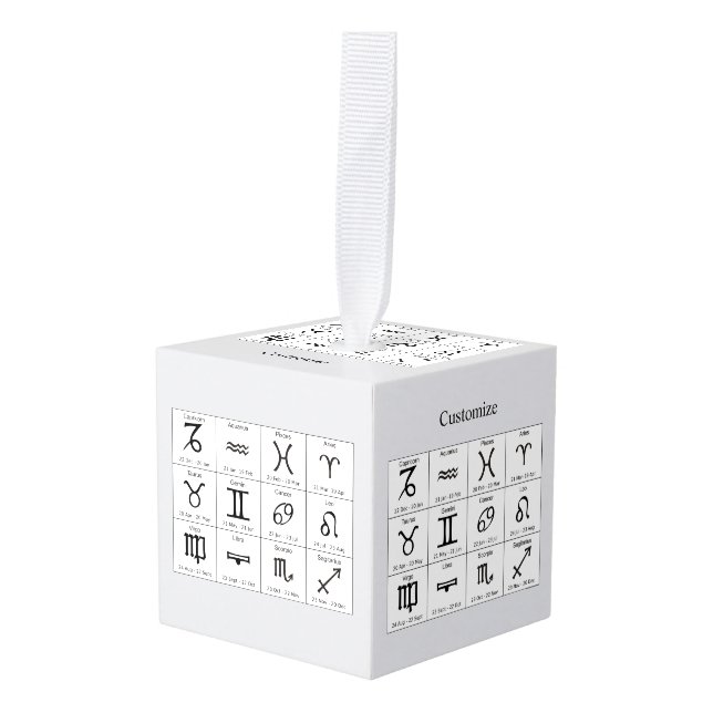 Zodiac Sun Sign Astrology Calendar Thunder_Cove Cube Ornament (Front Angled)
