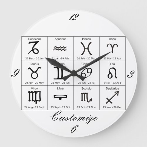 Zodiac Sun Sign Astrology Calendar Thunder_Cove Large Clock