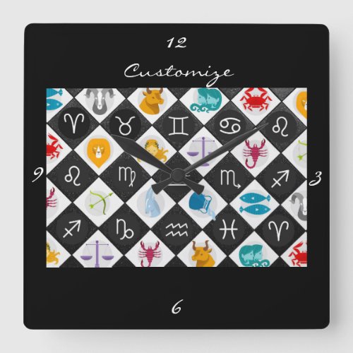 Zodiac Sun Sign Astrology Calendar Thunder_Cove  Square Wall Clock