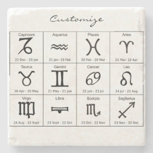 Zodiac Sun Sign Astrology Calendar Thunder_Cove   Stone Coaster