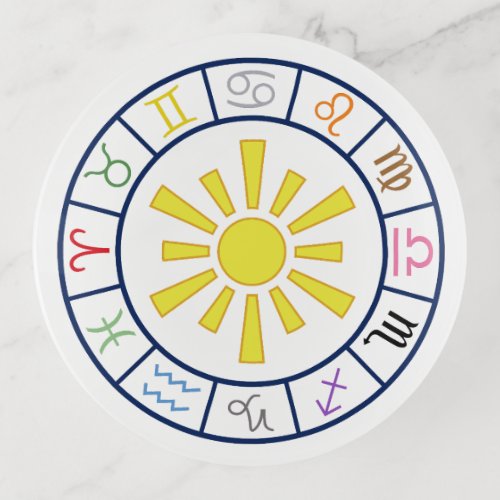 Zodiac Sun WheelAstrological Symbols Color Trinket Tray