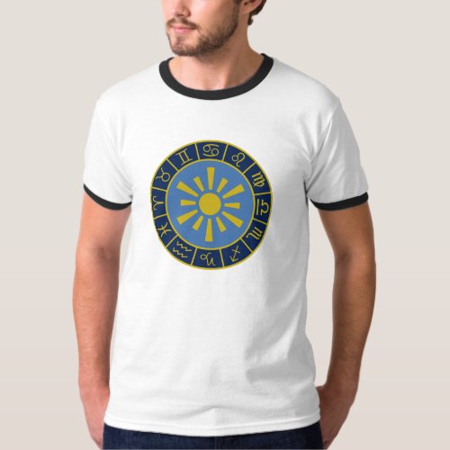 Zodiac Sun WheelAstrological Symbols GoldBlues T_Shirt