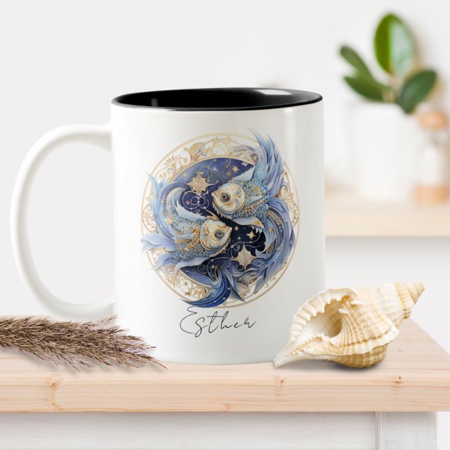 Zodiac Symbol Celestial Fantasy Pisces Two-Tone Coffee Mug (Creator Uploaded)